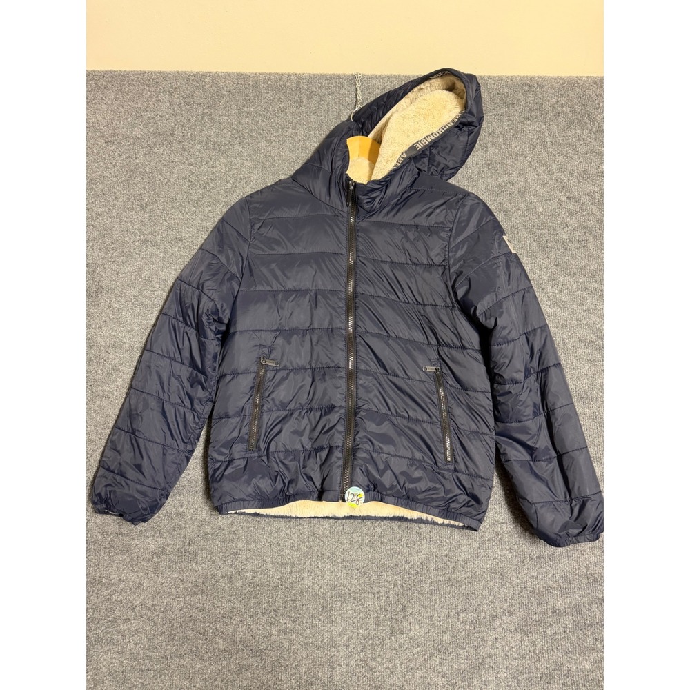 Abercrombie Kids Blue Hooded Puffer Jacket Full Zip Lined Polyester Logo Size L
